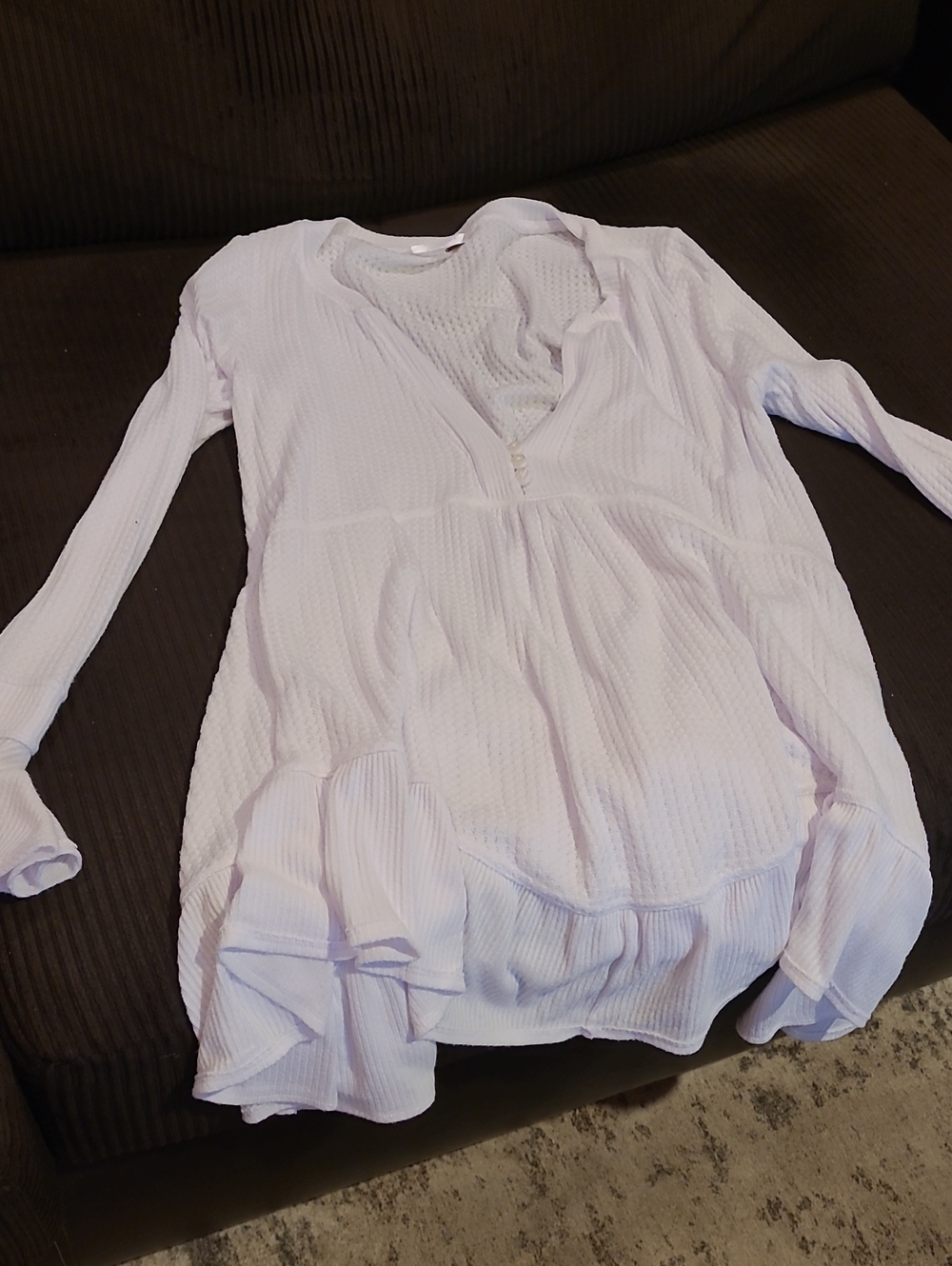 Free People White Long Sleeve Ruffle-Hem Tunic